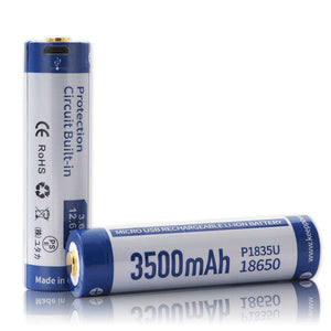 Accumulateur Li-Ion Keeppower 18650 3500mAh 3.7V - 2.3C Décharge max - Protégé - micro USB - Neuf - Pack de 02
