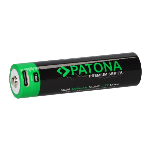 Accumulateur Li-Ion Patona Premium 18650 3300mAh 3.6V - 1C Décharge max - USB-C - Non Protégé - Neuf